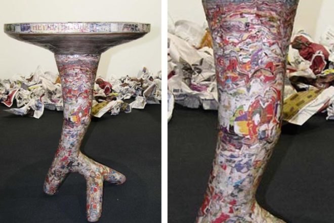 green furniture, recycling / compost, Andrej Malinin, Inner Design, newspaper wood, recycled paper, recycled paper table, contest winner, Eco-creative contest,
