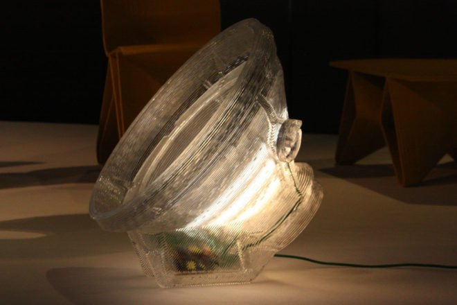 3d printing robots, satellite floor lamp, milan design week, the future in the making, endless robot, dirk van der kooij, domus academy, audi design, milan furniture fair, green lighting, recycled materials