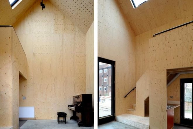 Haworth Tompkins, dovecoat, Dovecote Studio, prefab shelter, suffolk, Aldeburgh Music School, victorian ruins, red bricks, Prefab Housing, Green Lighting, Sustainable Building