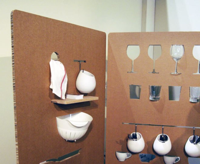 Sandra Cabello, cardboard storage, sustainable furniture, SaloneSatellite, Milan furniture fair, green furniture, cardboard wall, eco design, green design