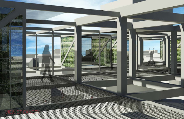 Preamble Plaza & Canopy Courtyard, pavilion design, green architecture, passive cooling, passive ventilation, green wall, mexico architetcure