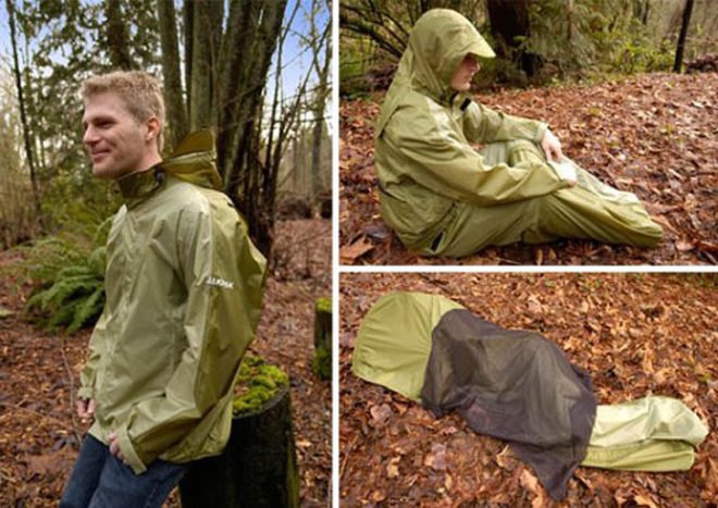 Jakpak, all-in-one jacket, sleeping bag tent jacket, camping gear, temporary shelter, waterproof jackets, camping tents
