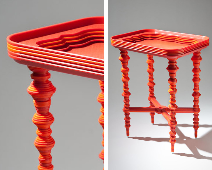 Katie, Stout, RISD, Milan, green design, table, trays, recycle, Katie Stout Tray Table, Milan furniture fair, risd transformations, green design, sustainable design, recycled materials, sustainable materials, green furniture, sustainable furniture, rhode island school of design