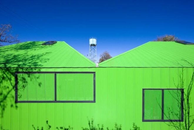LAND Arquitectos, green schools, Chile, Santiago, Long-lasting materials, affordable materials, insulation, ventilation, Fluorescent Green Shelters, prefab architecture, Daylighting