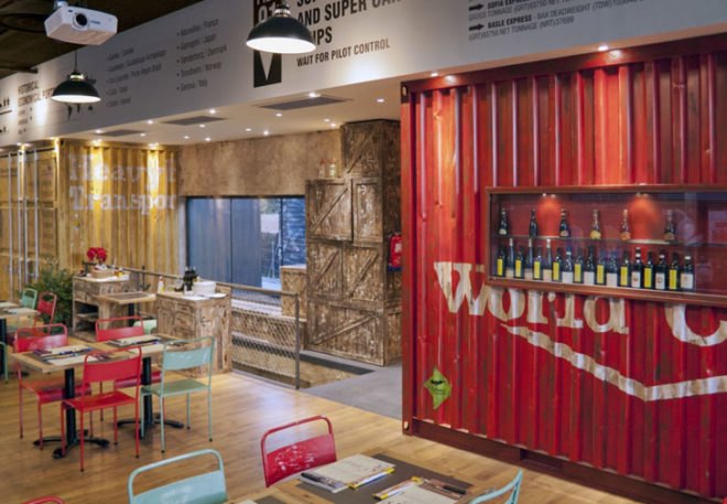 green design, eco design, sustainable design, Pedro Scattarella, Barcelona, Los Sopranos Gava, upcycled shipping containers, recycled shipping containers, shipping container interiors