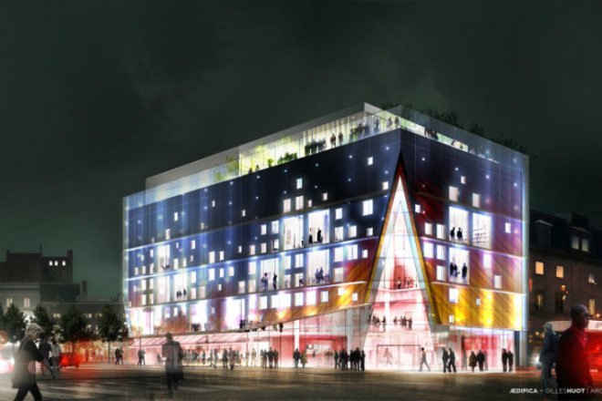 Quartier des Spectacles, AEDIFICA, Montreal, LE 2-22, eco office, high performance envelope, double walled facade