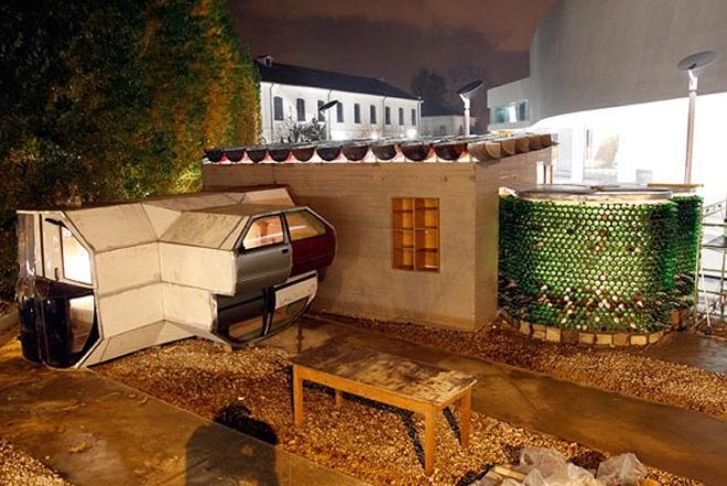 Raumlabor, Officina Roma, "RE-cycle. Strategies for Architecture, City and Planet", rome, italy, recycled materials, temporary architecture, recycled oil barrels, recycled bottles, recycled wood, recycled windows, architecture, art, green Interiors, Recycled Materials