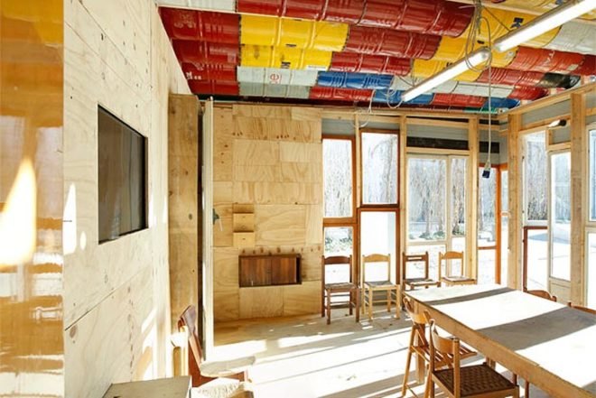 Raumlabor, Officina Roma, "RE-cycle. Strategies for Architecture, City and Planet", rome, italy, recycled materials, temporary architecture, recycled oil barrels, recycled bottles, recycled wood, recycled windows, architecture, art, green Interiors, Recycled Materials