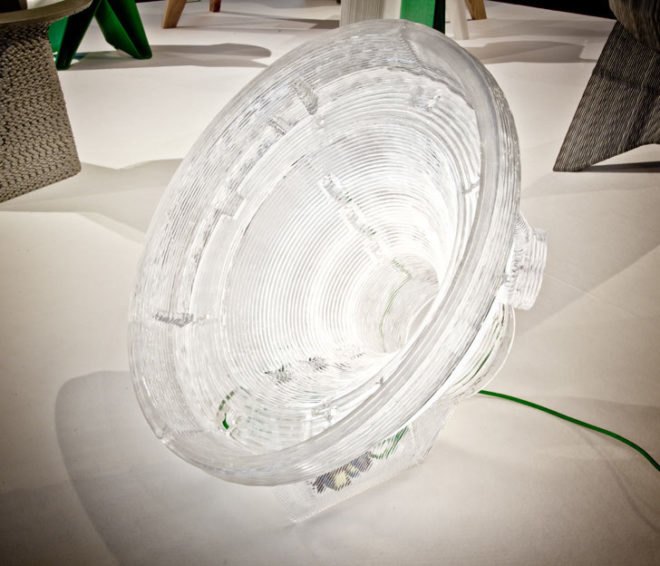 3d printing robots, satellite floor lamp, milan design week, the future in the making, endless robot, dirk van der kooij, domus academy, audi design, milan furniture fair, green lighting, recycled materials
