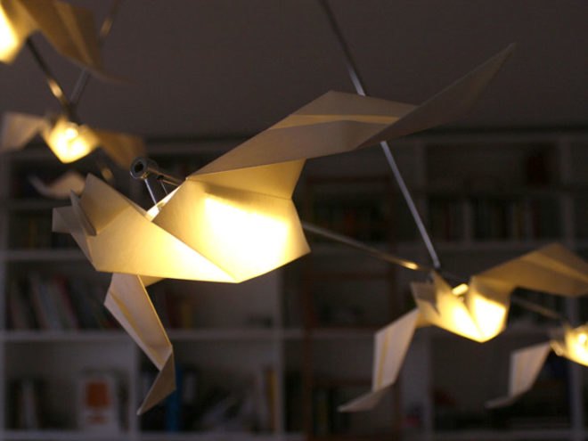 green design, eco design, sustainable design, Milan Design Week, Origami Lamp, Si Studio, Migration Lamp, Origamis Hunter, Sustainable Lighting