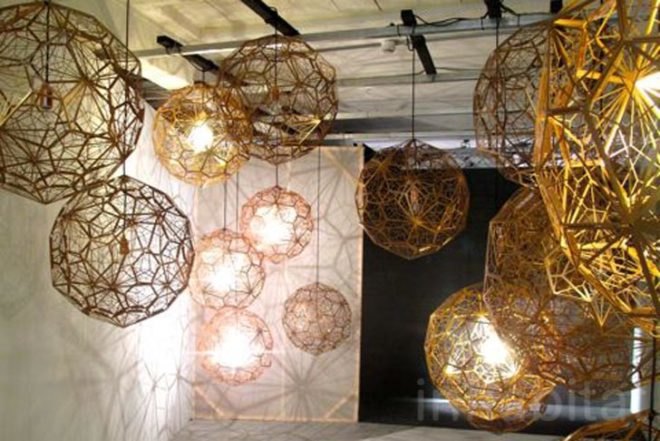 Tom Dixon, Milan Furniture Fair, LED light, MOST exhibition, British design, aluminum lamp, copper anodized aluminum, Etch Light Web, Green Design Events, Milan Furniture Fair, Green Lighting