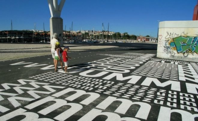 bikeway belem, po6 atelier, typography, bike paths lisbon, portugal bike route, bike path design, green design, sustainable typography