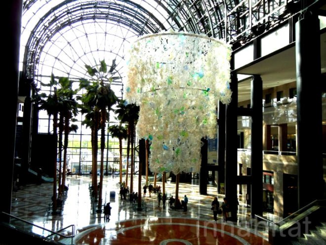Katharine Harvey, arts brookfield, recycled chandelier, recycled plastic bottles, bottle chandelier, recycled art, green art,