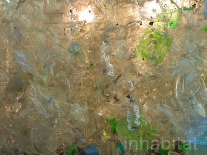 Katharine Harvey, arts brookfield, recycled chandelier, recycled plastic bottles, bottle chandelier, recycled art, green art,