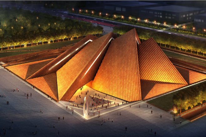 Datong Art Museum, Foster and Partners, China Museum, Steel Roof, Weathered Material