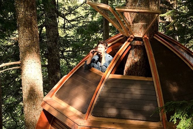 Joel Allen, treehouses, Hemloft, green design, sustainable design, Whistler, BC, eco-design, recycled materials, Craigslist, social media, forest, Canada, architecture, green design