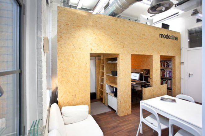 green design, eco design, sustainable design, plywood, Mode:Lina, Concordia Design, converted loft, coworking