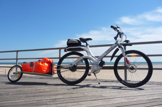 aries electric bike, evelo bike, electric bicylce, bike and trailer, electric bike tour