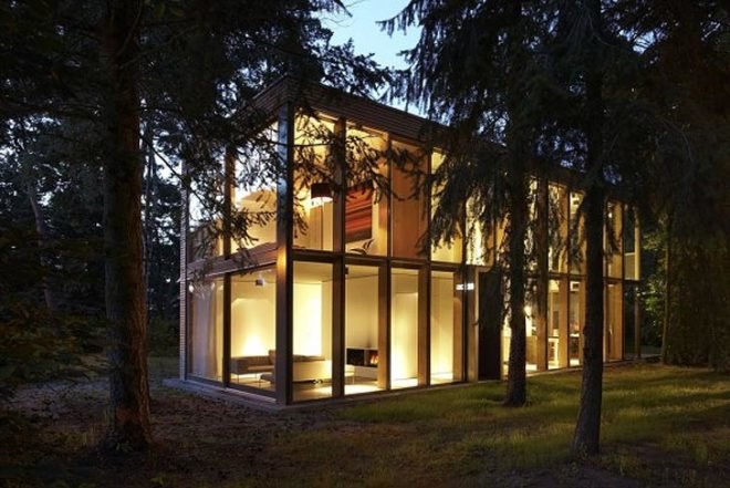 Ahlbrech Felix Scheidt Kasprush, Minimum House, Berlin, Energy-efficient, active energy, passive energy, Modular, modernist, pine forest, open-plan, Sustainable Building, Architecture, energy efficiency, Green Lighting