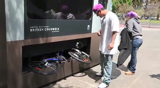 Giant vending machine dispenses bikes and surfboards instead of junk food.green design, eco design, sustainable design, Vending Machine, Tourism British Columbia, giant vending machine, eco-tourism