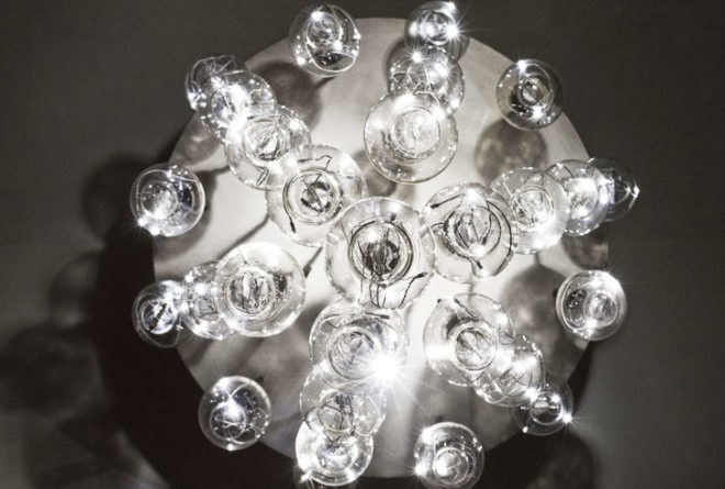 green design, eco design, sustainable design, BRC Design Studio, Benjamin Rollins Caldwell, Recycled chandelier, LED chandelier, recycled light bulb chandelier
