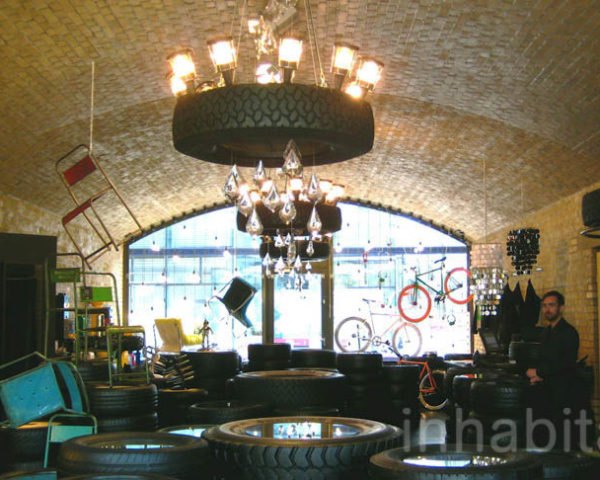 reused car tyres, DOM, Berlin, christian koban, LED lights, tyres, interiors, Recycled Materials, Art, green Interiors, Green Lighting
