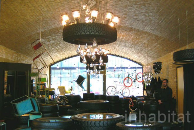 reused car tyres, DOM, Berlin, christian koban, LED lights, tyres, interiors, Recycled Materials, Art, green Interiors, Green Lighting