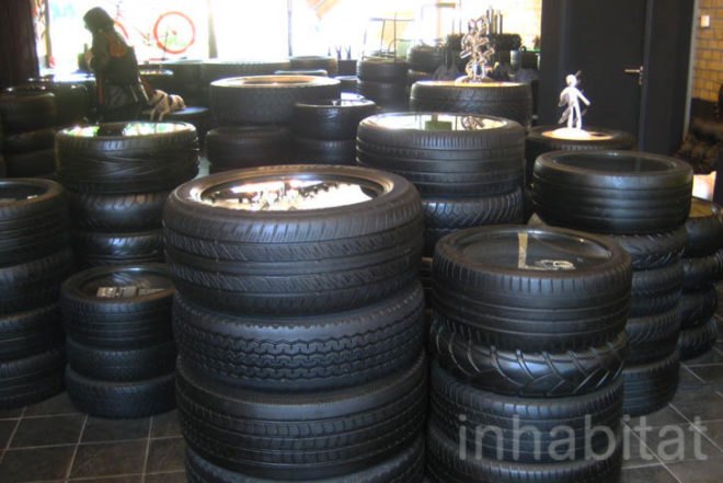 reused car tyres, DOM, Berlin, christian koban, LED lights, tyres, interiors, Recycled Materials, Art, green Interiors, Green Lighting