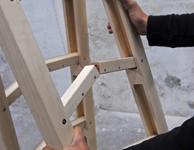 COMPANY & COMPANY, The Corner Ladder, flat pack ladder, wood ladder, folding ladder, compact ladder, easy to store ladder, ladder designs