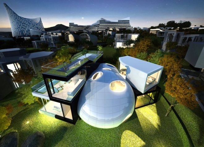 Planning Korea, UNESCO world-heritage site, cocoon house, natural materials, green design, green roof, sustainable design, eco-design, Gotjawal Village, South Korea, mixed-use development