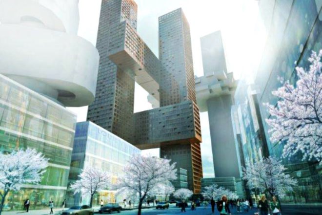 Cross Towers, BIG, Cross # Towers, seoul, dreamhub, green roof, eco tower, residential tower
