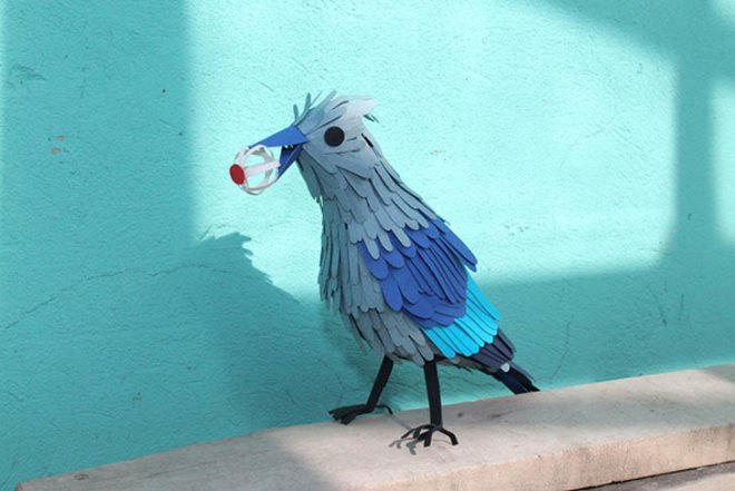 Diana Beltran Herrera, paper birds, paper sculptures, biodegradable paper, colorful birds, Blackbirds, Hummingbirds, swans, toucans, Colombian art, Art, Green Materials, Recycling / Compost
