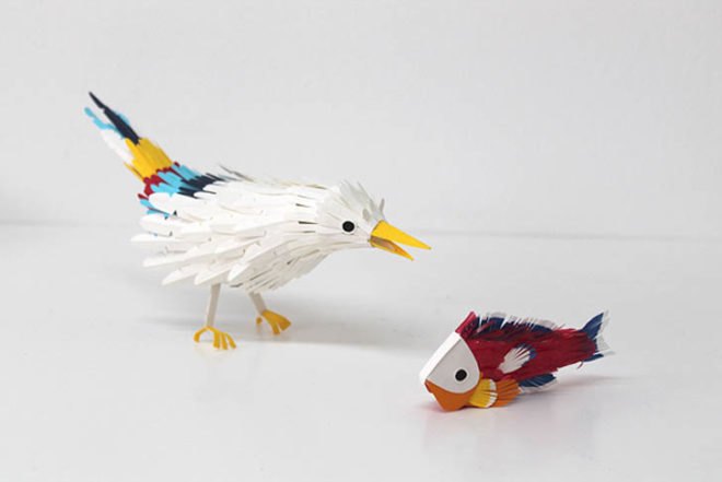 Diana Beltran Herrera, paper birds, paper sculptures, biodegradable paper, colorful birds, Blackbirds, Hummingbirds, swans, toucans, Colombian art, Art, Green Materials, Recycling / Compost