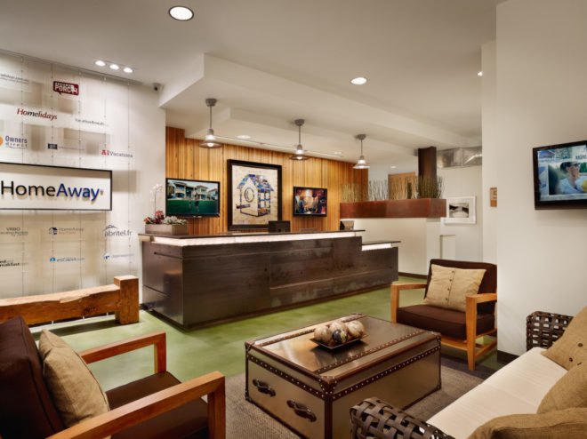 HomeAway Inc, Austin, Texas, green interiors, LEED Gold, green office, lobby