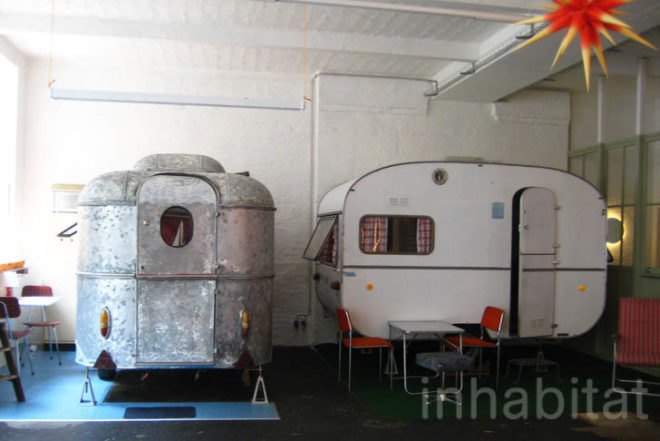 Hüttenpalast, caravan hotel, Vacuum cleaner factory, Berlin, Caravan, Hotel, Neukölln, vintage furniture, Ebay, wooden hut, Flea Markets, Architecture, Art, green Interiors, camping