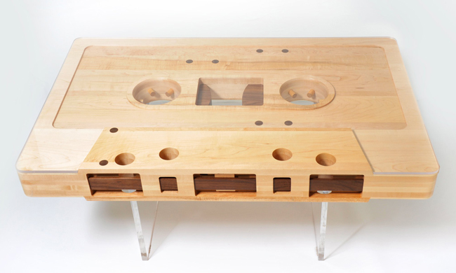 green design, eco design, sustainable design, Mixtape Table, Reclaimed wood, Jeff Skierka, Reclaimed furniture, Lucite, novelty table