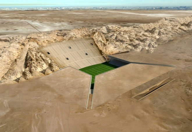 sports stadium, green architecture, desert, MZ architects, underground stadium, Al ain, al ain stadium