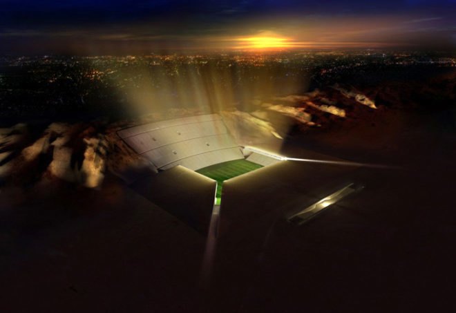 sports stadium, green architecture, desert, MZ architects, underground stadium, Al ain, al ain stadium