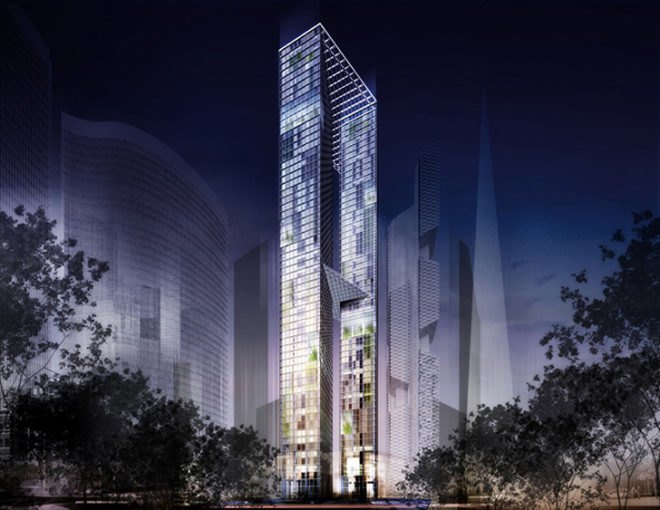 Yongsan International Business District, green design, eco design, sustainable design, Seoul, Korea, Muphy/Jahn, double skinned facade, sky forest, Pentimonium, Daniel Libeskind,