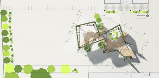 Adolfo Nicolás Moyano Retamal, green cloud, nube verde, outdoor canopy, outdoor pavilion, green pavilion, living pavilion, plant bearing canopy, nature and the elderly, architecture for the elderly, landscape architecture, retirement home architecture