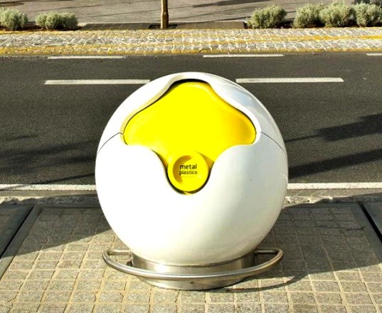 PACMAN Recycling Containers, AND-RE, sustainable design, recycling, green design, public garbage design, portugal street design, recycling cans, eco-design, recycling, waste management, portugal