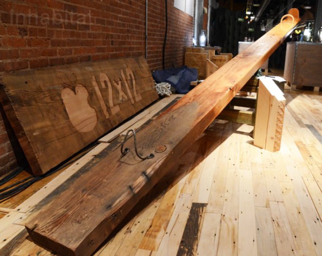SI Progress, see-saw, Nikolai Moderbacher, 12x12, wanted design, reclaimed wood, reclaimed nyc building wood, sustainable furniture, green furniture, new york design week, nyc design week 2012, sustainable design, green design