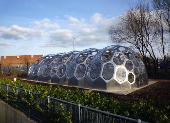 N55, Anne Romme, Denmark, Bristol, greenhouse, geodesic dome, South Bristol Skills Academy, UK, Bristol, green design, prefabricated design, modular design, eco-design, biomimicry, sea urchin, architecture, urban farming
