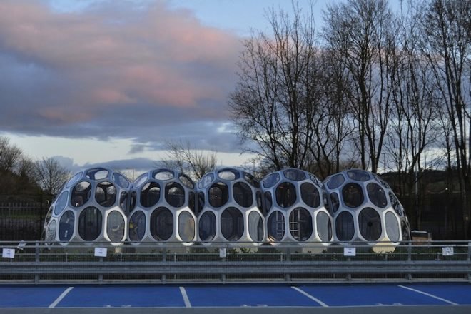N55, Anne Romme, Denmark, Bristol, greenhouse, geodesic dome, South Bristol Skills Academy, UK, Bristol, green design, prefabricated design, modular design, eco-design, biomimicry, sea urchin, architecture, urban farming