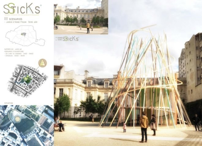 Djuric Tardio, Sticks, kindergartens, bioclimatic design, prefabricated design, modular design, small footprint, green design, sustainable design, eco-design, urban parks, planning law, Paris, sustainable development, natural materials