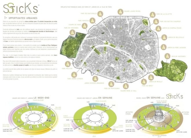 Djuric Tardio, Sticks, kindergartens, bioclimatic design, prefabricated design, modular design, small footprint, green design, sustainable design, eco-design, urban parks, planning law, Paris, sustainable development, natural materials