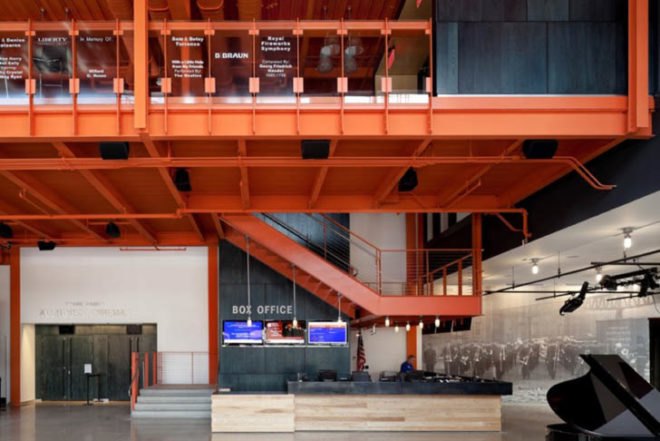 ArtsQuest Center, Spillman Farmer Architects, pre-cast concrete panels, glass, steel, International Orange, Pennsylvania, Bethlehem Corporation, arts center, culture hub, Architecture, Art, recycled building