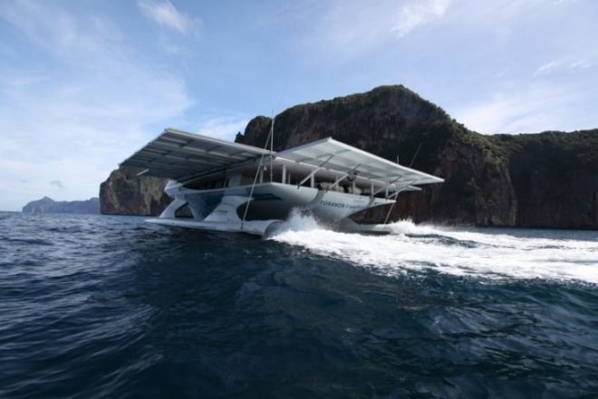 Turanor PlanetSolar, PlanetSolar, solar power, solar-powered boat, green transportation, Raphael Domjan, solar panels, green boat