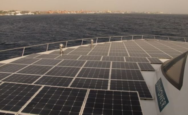 Turanor PlanetSolar, PlanetSolar, solar power, solar-powered boat, green transportation, Raphael Domjan, solar panels, green boat