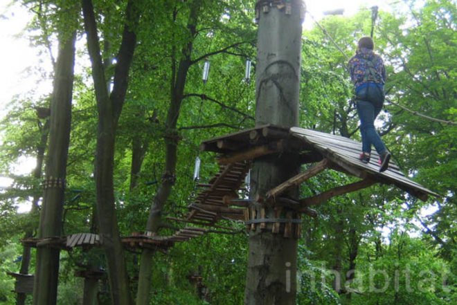 Waldhochseilgarten, Botanical, Zero energy, Landscape Architecture, berlin, Edelrid SmartBelay System, Volkspark Jungfernheide, climbing circuits, harness, treetops